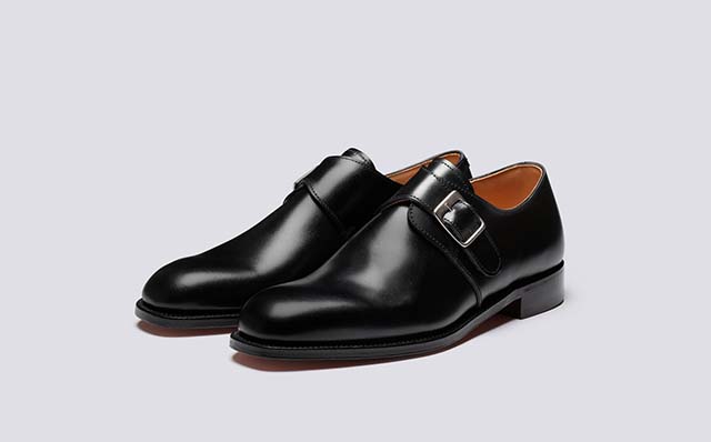 Grenson Arundel Mens Monk Strap Shoes in Black Leather GRS113868